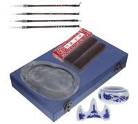 VILLCASE Set de Pinceaux Chinois Portable pour Calligraphie Bâtonnet D'encre et Pierre à Encre en Bois Léger Pratique Calligraphie Peinture