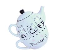 VILLCASE Théière et Tasse Céramique Adorable Motif Chat Noir et Blanc Service Thé Élégant pour Maison et Bureau Coffret Théière Tasse pour Dégustation et Décoration