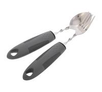 VILLCASE Ustensiles Adaptés pour Personnes Âgées 2 Pièces en Acier Inoxydable Manches Antidérapants en Caoutchouc Gris Cuillère Flexible et Fourchette Pliable pour Tremblements et