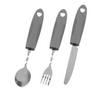 VILLCASE Ustensiles Anti-Tremblement pour Personnes Âgées et Handicapées Couverts Portables Antidérapants en Plastique Caoutchouté Gris Set de 3 Pièces Manche Pliable Adapté à la
