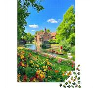 Ville Anglaise au Bord d'une rivière Puzzle Printemps Garden 1000 Pezzi Cartone Di Alta Qualità per Adulti, Stimolante Tempo Libero, Regalo Natale Esclusivo Decorazione Murale 52x38cm/1000pcs