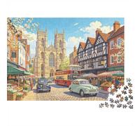 Ville Britannique Puzzle pour Adultes 1000Pc Papier Recyclable Architecture Tudor Puzzle Accessoires Jeu Parent-Enfant Développer Intelligence Garçon & Fille Jouet 52x38cm/1000pcs