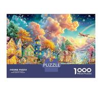 Ville colorée avec Un Avion Overhead Puzzle De 1000 Pièces Ville européenne Carton Recyclé Premium, Cadeau pour Toutes Les Âges 52x38cm/1000pcs