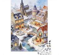 Ville Conte fées 1000 PC Carton DIY Place Ville Neige Noël Puzzle, Jeu Amusant Adultes/Adolescents, Soulagement Stress, Décor Mural & Cadeau Loisirs 70x50cm/1000pcs