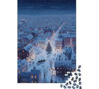 Ville Conte fées 3 Couches Carton Arbre Noël Ville Neige Puzzle, Jeu Difficile Adultes, Soulagement Stress Loisirs, Décor Mural & Cadeau Collectionneurs Famille 70x50cm/1000pcs