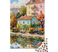Ville Conte fées 3 Couches Carton Café lac Maison Verte Puzzle, Défi Ultra Difficile Adultes, Entraînement Cerveau, Soulagement Stress, Décor Mural & Cadeau Seniors 70x50cm/1000pcs