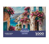 Ville Côtière Méditerranéenne Puzzle 1000 Pièces Papier pour Adultes Balcon Fleuri Puzzle en Famille Détente Décor Cadeau 70x50cm/1000pcs