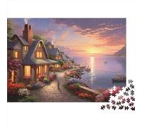 Ville côtière Puzzle 1000 Pièces Jouet en Bois Cadeau Unique De l'art De La Décoration House Challenge Toy Adultes & Enfants des 14 Ans 1000pcs (75x50cm)
