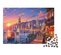 Ville Coucher De Soleil Quai Puzzle, 1000 Pièces pour Adultes Haute Qualité | 52x38cm Carton, Exercice Mental, Finition Surface Lisse, Passionnés De Puzzles, Réduction Du Stress