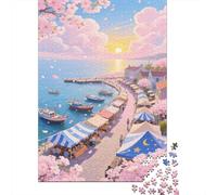 Ville de Bord de mer Puzzles pour Adultes 1000 Teile Jeu Éducatif Jouets Défi Artisanat Cadeau Famille Décor À La Maison Jeu D'adresse pour Toute La Famille 1000pcs (75x50cm)