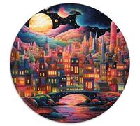 Ville de la Lune Circulaire Puzzle 1000 Pièces pour Adultes paysages naturels DIY Unique Difficile Impossible Jeux De Défi Uniques 1000pcs (67.5x67.5cm)