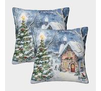 Ville de Noël Coussin Lot De 2 Pièces Ville de neige et de glace D'oreiller Taies D'oreiller Carrées Cacher La Fermeture À Glissière for Canapé Decoration Canapé Salon Moderne Voiture Chambre 45x45cm