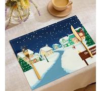 Ville De Noël Maisons Rues Lot de 6 Sets de Table Coton et Lin pour Table à Manger, Cuisine, Mariage, Usage Quotidien, dîners, fêtes de Thanksgiving, (30cm x 45cm)