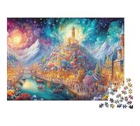 Ville de Riverside Magique sous Le Ciel étoilé Puzzle De 1000 Pièces Ville rêvée Idéal pour Le Cadeau d'anniversaire Et De Vacances 52x38cm/1000pcs