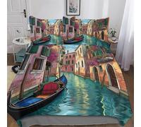 Ville d'eau de Venise Housse De Couette 3 Pièces avec Taies D'oreillers Adultes Enfant Doux Microfibre Housse De Couette Parure De Lit Double (200x200cm)