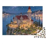 Ville Douce 1000 PC Carton DIY Château sur Falaise la Nuit Puzzle, Entraînement Concentration Adolescents, Soulagement Stress & Loisirs Après L'école 38x26cm/1000pcs