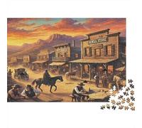 Ville du Far West au Coucher du Soleil Puzzle 1000 Pièces Papier pour Adultes Scène du Soir Coffret Puzzle 1000 Pièces 38x26cm/1000pcs