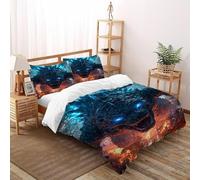 Ville Godzilla Housse De Couette 3 Pièces Animal Theme Wildlife Linge De Lit Microfibre pour Adulte Et Enfant avec Fermeture Éclair Et Taies d'oreiller Double（200x200cm）