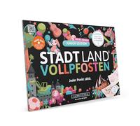 Ville Land VOLLPFOSTEN® - Édition Junior | À partir de 9 Ans | Jeu Familial | Jeu pour Enfants | Ville créative Pays Rivière Variante | Catégories Amusantes pour Enfants | Bloc de Jeu DIN A4 |