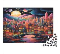 Ville Lunaire Puzzles pour Adultes 1000 Teile Jeu ÉduChatif Jouets Défi Artisanat Cadeau Famille Décoration Intérieure Jeu D'adresse pour Toute La Famille 1000pcs (75x50cm)
