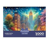 Ville Magique de Nuit avec étoiles et Cascade Puzzle De 1000 Pièces Architecture Fantastique Jeu Éducatif Classique pour Le Temps des Puzzles en Famille 52x38cm/1000pcs