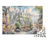 Ville médiévale au Sommet d'une Colline Puzzle Premium 1000 Pièces en Papier Recyclé Historic Château pour Famille Relaxation Mentale Activité Intérieure 52x38cm/1000pcs