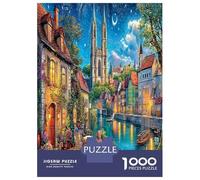 Ville Nocturne 1000 Pièces Ville pittoresque Riverside sous la Nuit étoilée Puzzles De Défi Jouet Jeu Éducatif Unique Home Decor Et Enfants À Partir De 14+ Ans pour Enfants Cadeaux 38x26cm/1000pcs