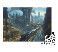 Ville Steampunk Puzzle 1000 Pièces Papier pour Adultes Gare Jeu de Puzzle 1000 Pièces Détente Décoration 38x26cm/1000pcs