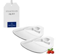 Villeroy & Boch 10-4189-7515 Passion Assiette à Steak L, BBQ, Lot de 2 Pièces, Porcelaine Blanc 33 x 31,8 x 5,8 cm