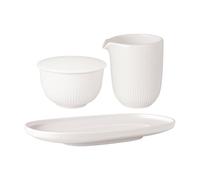Villeroy & Boch Afina Lot de 3 pots à lait et sucre (170 ml) et sucrier (90 ml) avec plateau de service (23 x 13 cm), passe au lave-vaisselle et au micro-ondes, porcelaine de qualité supérieure, blanc