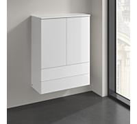 Villeroy & Boch Antao Highboard K47100GF, 2 portes, 814 x 1039 x 356 mm, façade texturée, laque blanche brillante / laque blanche brillante