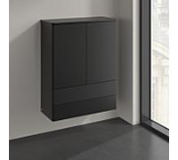 Villeroy & Boch Antao Highboard K47100PD, 2 portes, 814 x 1039 x 356 mm, façade texturée, laque noire mate / laque noire mate