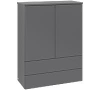 Villeroy & Boch Antao Highboard L47000GK avec éclairage, 2 portes, 814 x 1039 x 356 mm, façade lisse, laque anthracite mate / laque anthracite mate