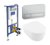 Villeroy & Boch Avento Pack WC 37x31.5cm - direchtflush - à fond creux - avec réservoir encastrable - plaque de commande acier mat - Stone White CeramicPlus 92242700 / 92249069 / 5656HRRW