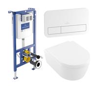 Villeroy & Boch Avento Pack WC 37x31.5cm - direchtflush - à fond creux - avec réservoir encastrable - plaque de commande blanc brillant - Stone White CeramicPlus 92242700 / 92249068 / 5656HRRW