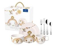Villeroy & Boch - Boho kids Roar like a lion Ensemble de vaisselle pour enfants 7 pièces, Vaisselle en porcelaine et couverts en acier inoxydable, Lavable au lave-vaisselle, Compatible micro-ondes