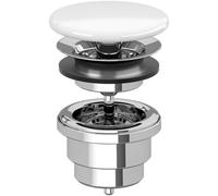 Villeroy & Boch clapet de vidage sans trop-plein, clapet non verrouillable pour lavabo, garniture en laiton avec couvercle en céramique, Ø 32 mm, Blanc alpin