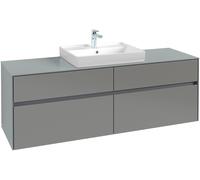 Villeroy & Boch Collaro meuble à lavabo avec éclairage, 1600x548x500 mm, 4 tiroirs, pour lavabo au milieu, C025L0, C025B0VJ, Couleur: Carcasse avant : Chêne nordique, poignée : Gris doux