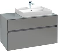 Villeroy & Boch Collaro Meuble sous-lavabo, 2 tiroirs, lavabo à droite, suspendu, 1000x548x500mm, C01800FP, Couleur: Façade/carcasse : Gris brillant, poignée : Graphite