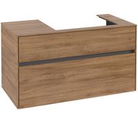 Villeroy & Boch Collaro Meuble sous-lavabo, 2 tiroirs, lavabo à droite, suspendu, 1000x548x500mm, C01800RH, Couleur: Façade/carcasse : Chêne du Kansas, poignée : Graphite