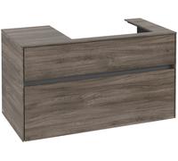 Villeroy & Boch Collaro Meuble sous-lavabo, 2 tiroirs, lavabo à droite, suspendu, 1000x548x500mm, C01800RK, Couleur: Façade/carcasse : Chêne de pierre, Poignée : Graphite