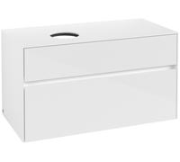 Villeroy & Boch Collaro Meuble sous-lavabo, 2 tiroirs, lavabo à gauche, 1000x548x500mm, C03900DH, Couleur: Façade/carcasse : Blanc brillant, poignée : Blanc mat