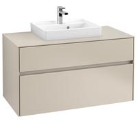 Villeroy & Boch Collaro meuble sous-lavabo, 2 tiroirs, lavabo au centre, 1000x548x500mm, C01600VK, Couleur: Façade/carcasse : Gris doux, poignée : Gris doux