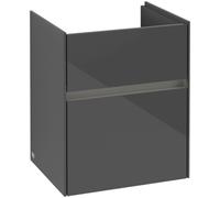 Villeroy & Boch Collaro Meuble sous-lavabo, 2 tiroirs, lavabo au centre, avec éclairage, 460x546x374mm, C006B0FP, Couleur: Façade/carcasse : Gris brillant, poignée : Graphite
