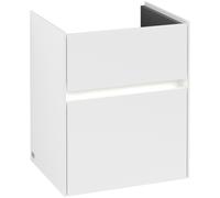 Villeroy & Boch Collaro Meuble sous-lavabo, 2 tiroirs, lavabo au centre, avec éclairage, 460x546x374mm, C006B0MS, Couleur: Façade/carcasse : blanc mat, poignée : blanc mat