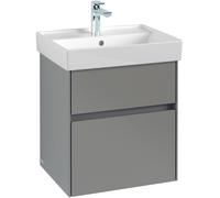 Villeroy & Boch Collaro Meuble sous-lavabo, 2 tiroirs, lavabo au centre, avec éclairage, 510x546x414mm, C007B0RK, Couleur: Façade/carcasse : Chêne de pierre, Poignée : Graphite