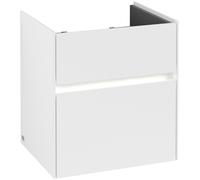 Villeroy & Boch Collaro Meuble sous-lavabo, 2 tiroirs, lavabo au centre, avec éclairage, 510x546x414mm, C007B0MS, Couleur: Façade/carcasse : blanc mat, poignée : blanc mat