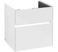 Villeroy & Boch Collaro Meuble sous-lavabo, 2 tiroirs, lavabo au centre, avec éclairage, 554x546x444mm, C008B0DH, Couleur: Façade/carcasse : Blanc brillant, poignée : Blanc mat