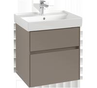 Villeroy & Boch Collaro Meuble sous-lavabo, 2 tiroirs, lavabo au centre, avec éclairage, 554x546x444mm, C008B0AH, Couleur: façade/corps : Wine Red, poignée : Volcano Black