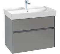 Villeroy & Boch Collaro Meuble sous-lavabo, 2 tiroirs, lavabo au centre, avec éclairage, 754x546x444mm, C010B0VJ, Couleur: Carcasse/avant : Chêne nordique, poignée : Gris cachemire